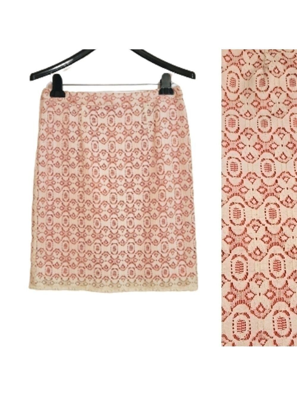 Willi Smith Beige Lace Geometric Pencil Skirt Size 2